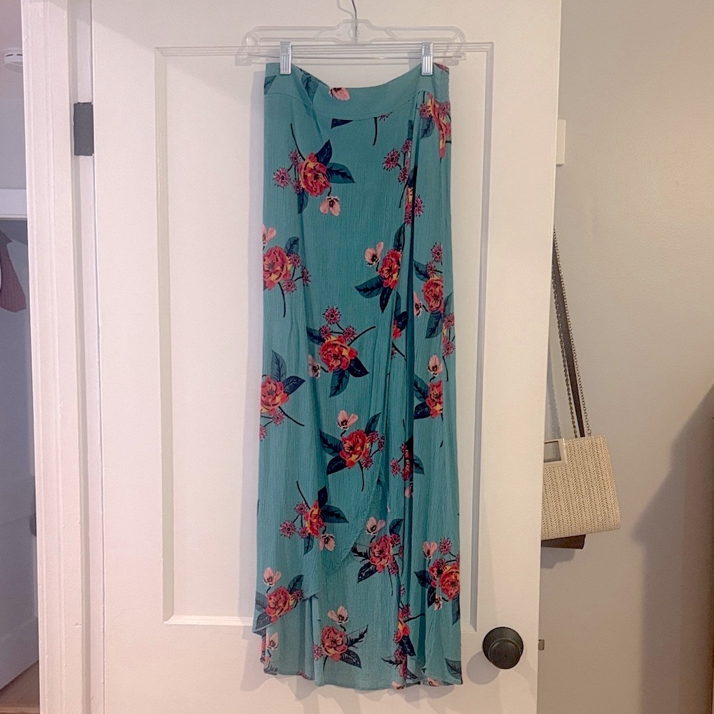 Express Teal Floral Maxi Skirt